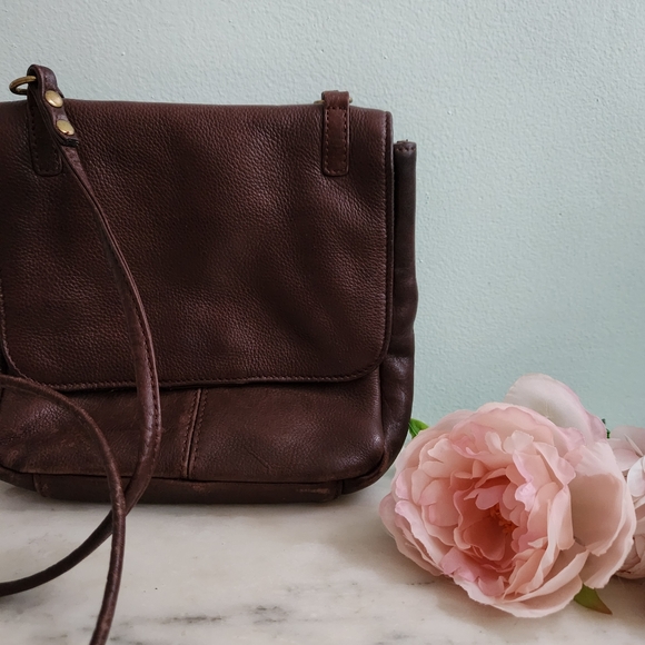 Vintage Fossil Dark‎ Brown Leather Purse Pebble Texture Crossbody Saddle Bag - Picture 1 of 6